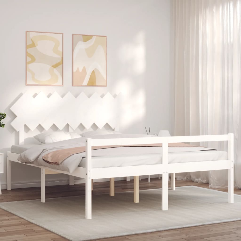 Lit pour personne âgée sans matelas blanc 160x200cm bois massif