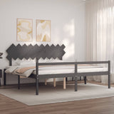 Lit pour personne âgée sans matelas gris 200x200 cm bois massif