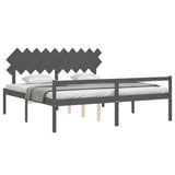 Lit pour personne âgée sans matelas gris 200x200 cm bois massif