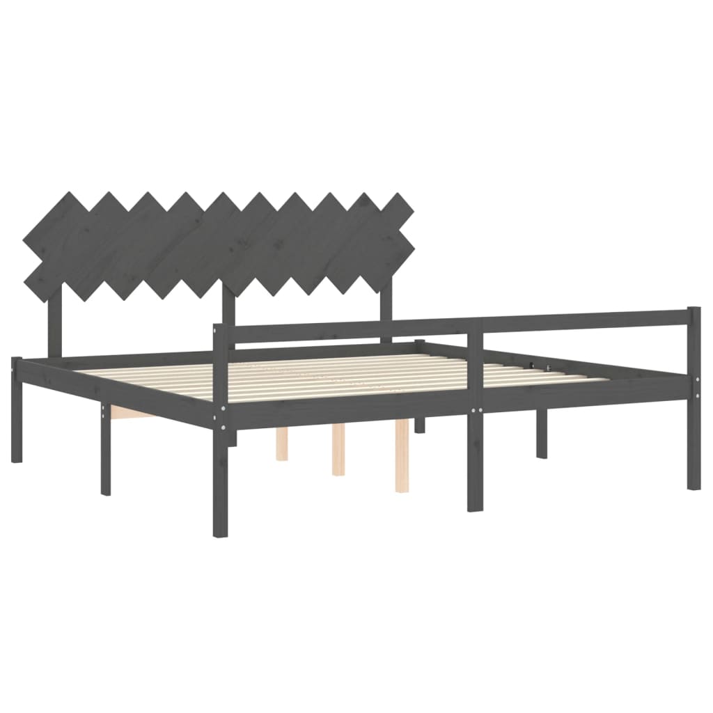 Lit pour personne âgée sans matelas gris 200x200 cm bois massif