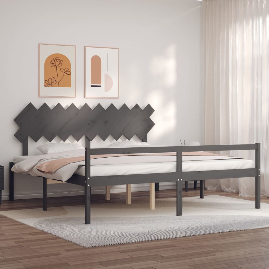 Lit pour personne âgée sans matelas gris 200x200 cm bois massif