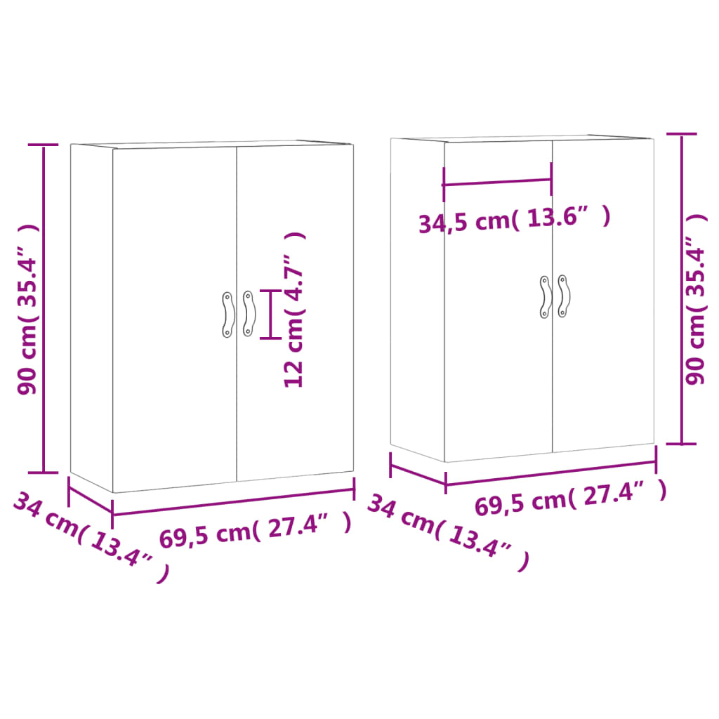 Armoires murales 2 pcs gris béton 69,5x34x90 cm