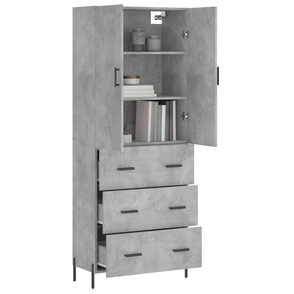 High sideboard Concrete gray 69.5x34x180 cm Engineered wood