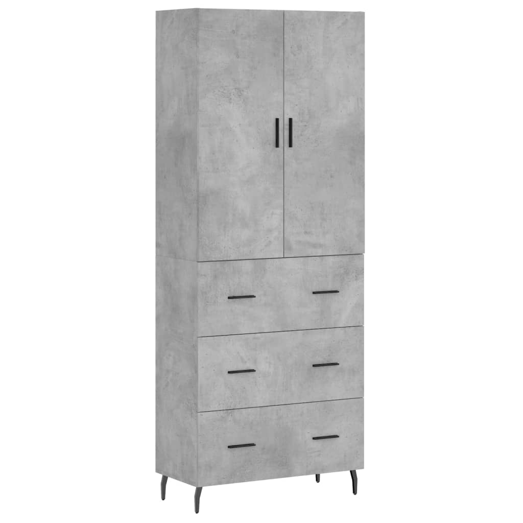 Buffet haut Gris béton 69,5x34x180 cm Bois d'ingénierie