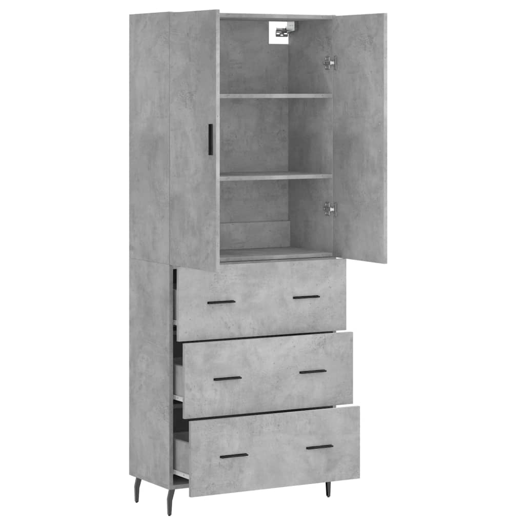 Buffet haut Gris béton 69,5x34x180 cm Bois d'ingénierie