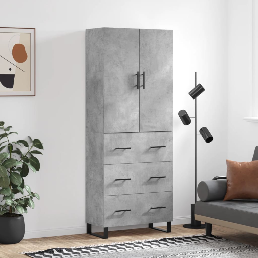 High sideboard Concrete gray 69.5x34x180 cm Engineered wood