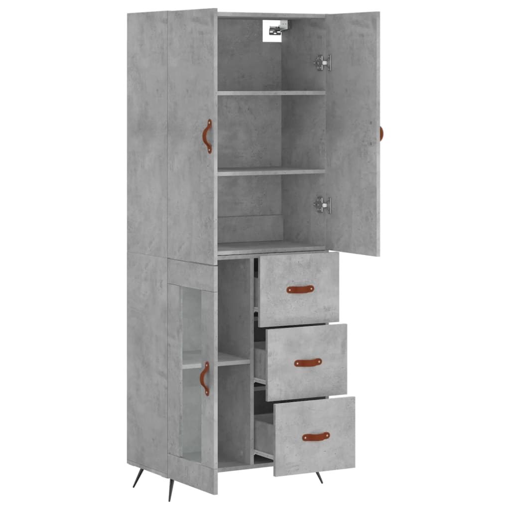 Buffet haut Gris béton 69,5x34x180 cm Bois d'ingénierie