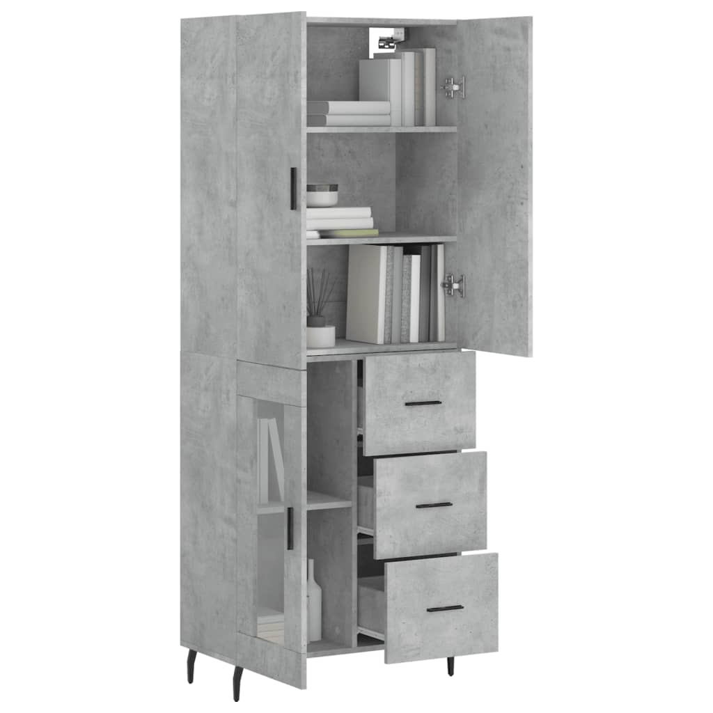 Buffet haut Gris béton 69,5x34x180 cm Bois d'ingénierie