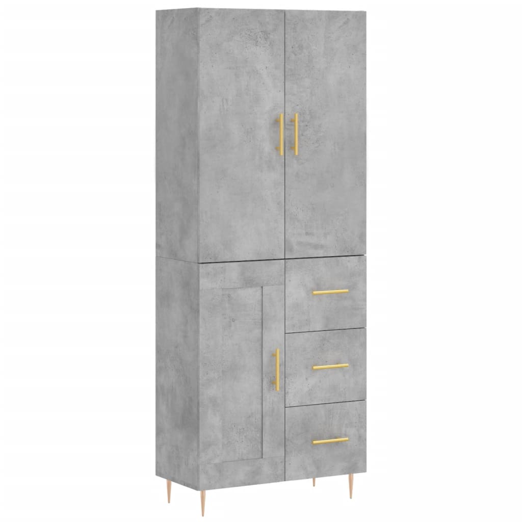 Buffet haut Gris béton 69,5x34x180 cm Bois d'ingénierie