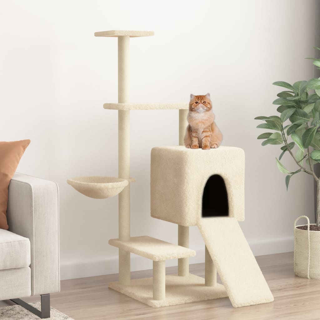 Arbre à chat avec griffoirs en sisal crème 130,5 cm