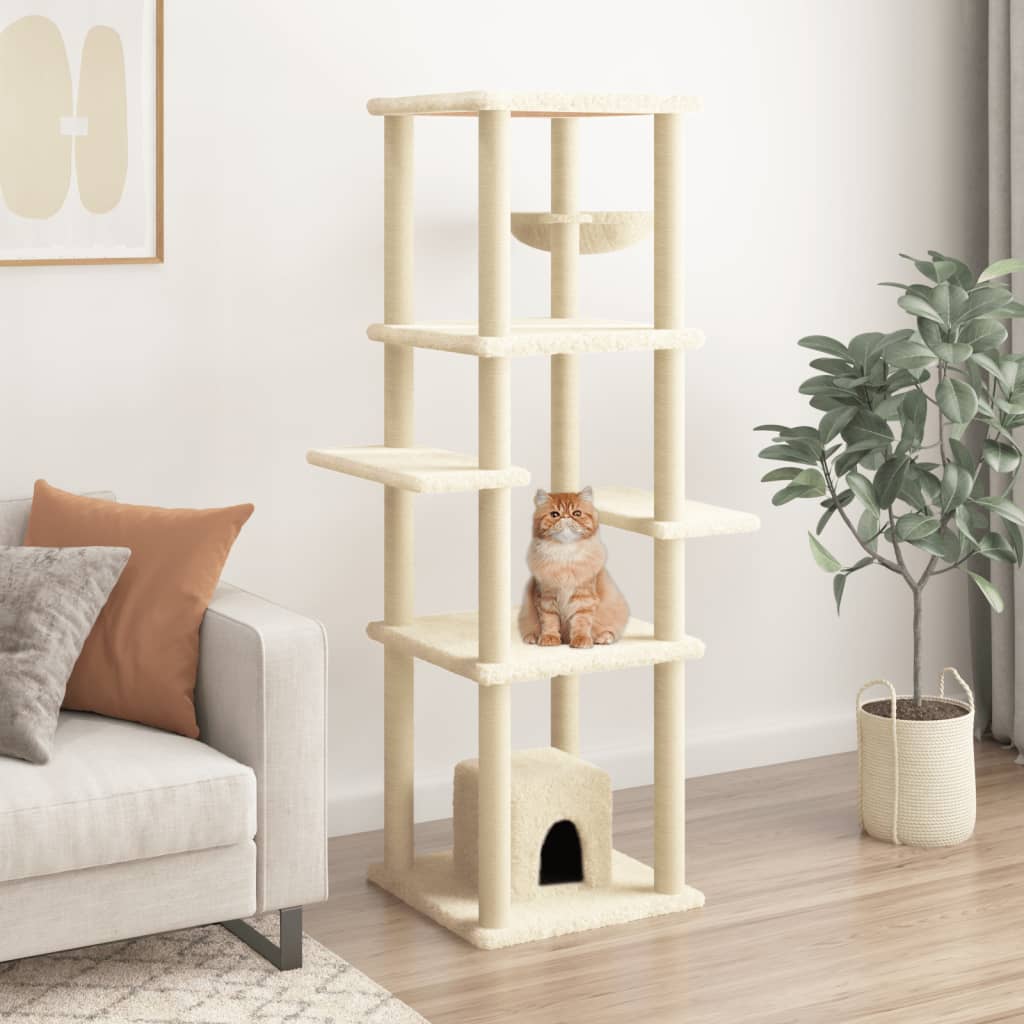 Cat tree with sisal scratching posts Cream 154 cm