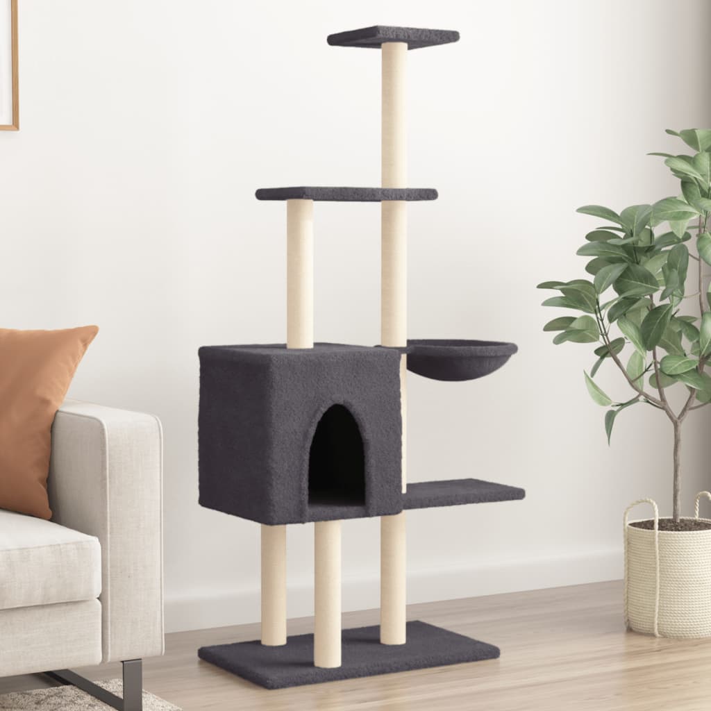 Arbre à chat avec griffoirs en sisal Gris foncé 145 cm