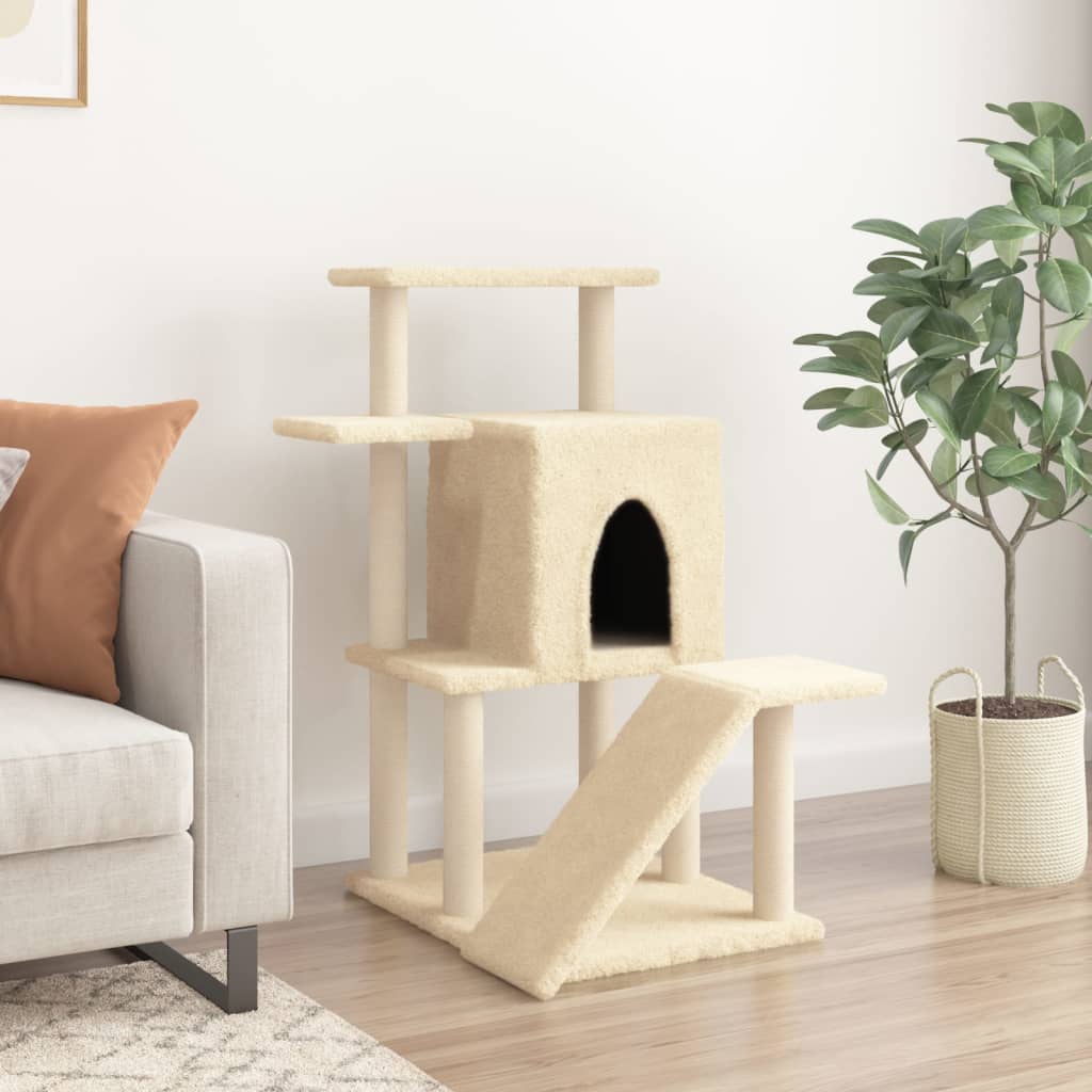 Arbre à chat avec griffoirs en sisal crème 97 cm