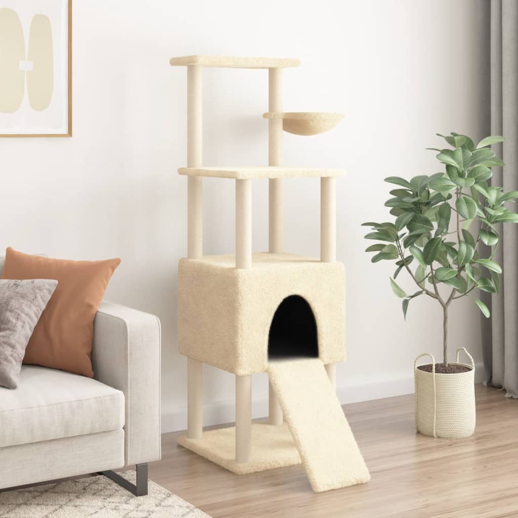 Cat tree with sisal scratching posts Cream 153 cm