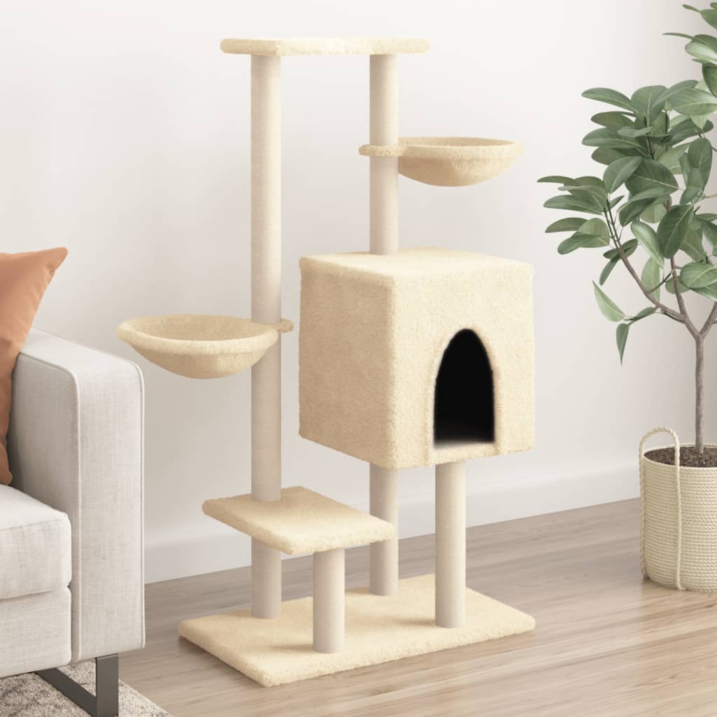 Arbre à chat avec griffoirs en sisal crème 117 cm