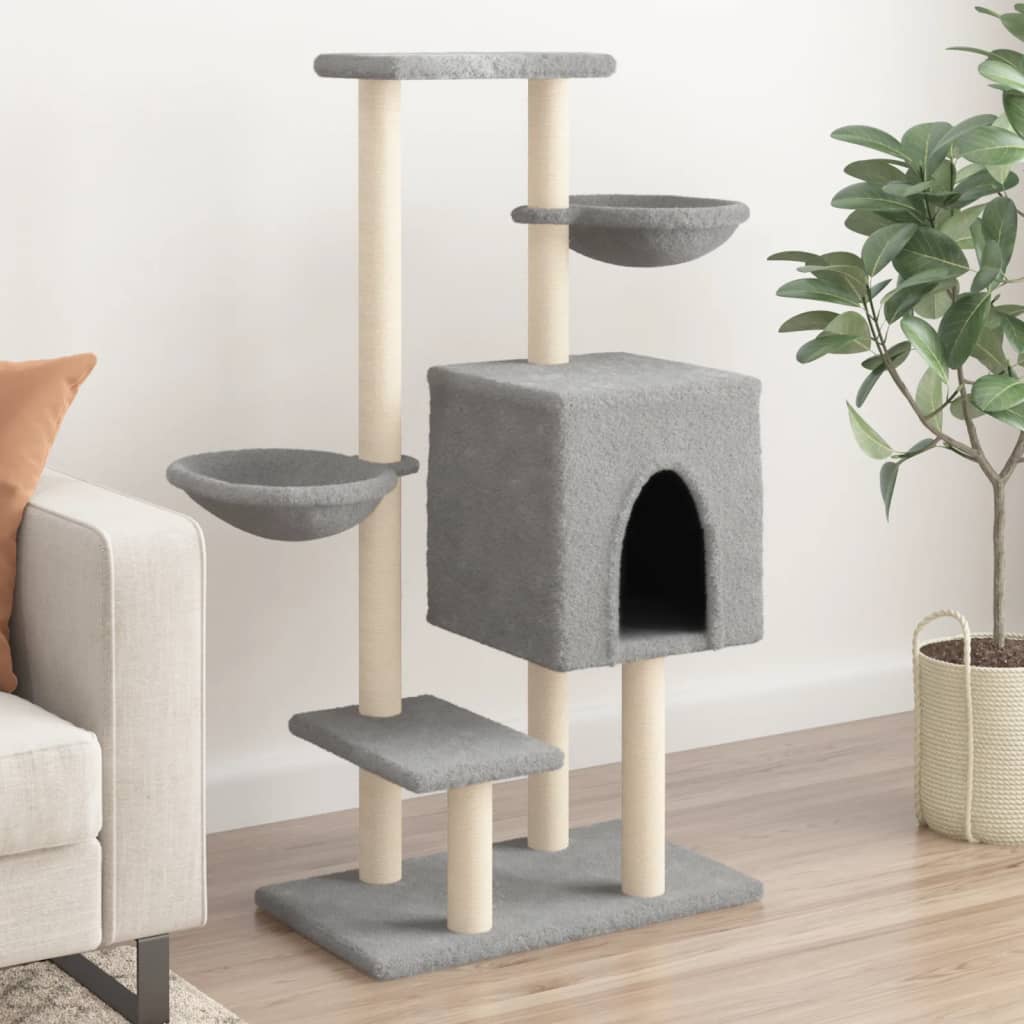 Cat tree with sisal scratching posts, light grey, 117 cm