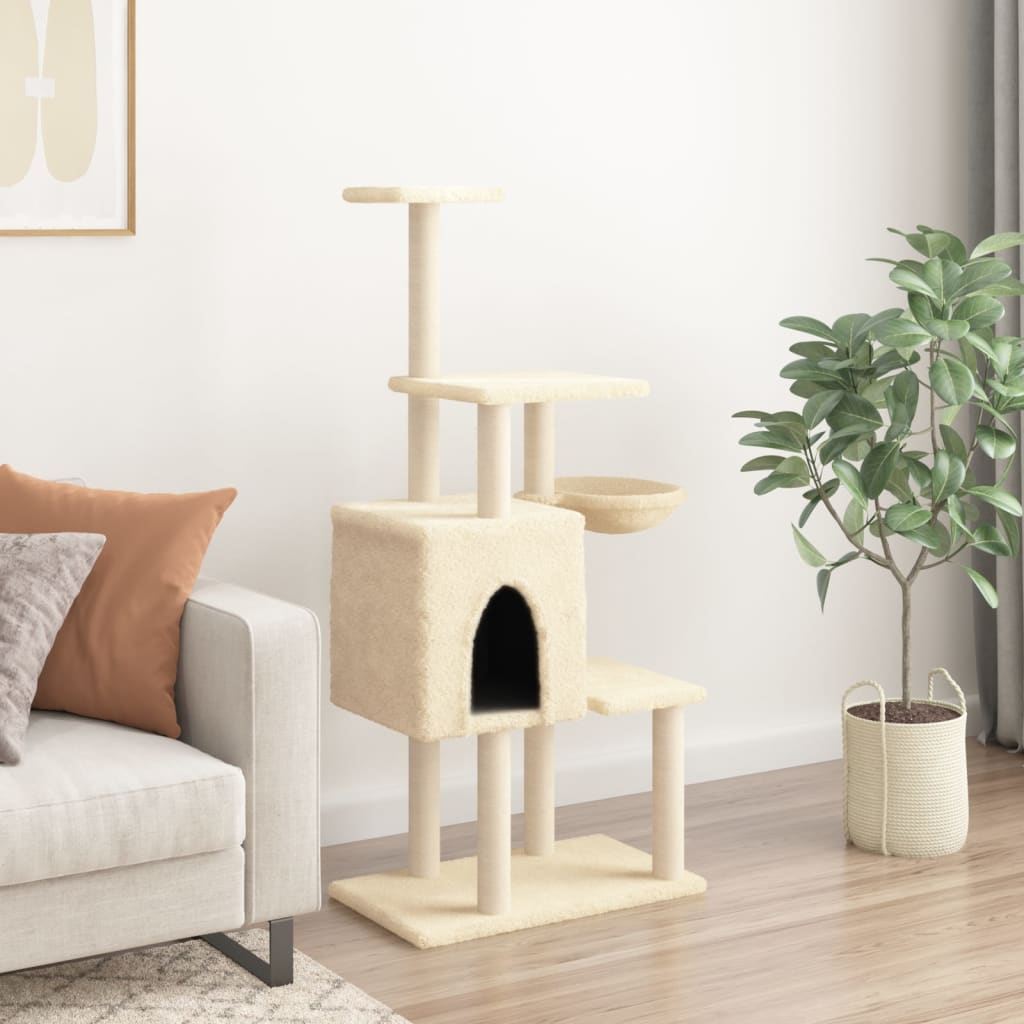 Arbre à chat avec griffoirs en sisal Crème 131 cm