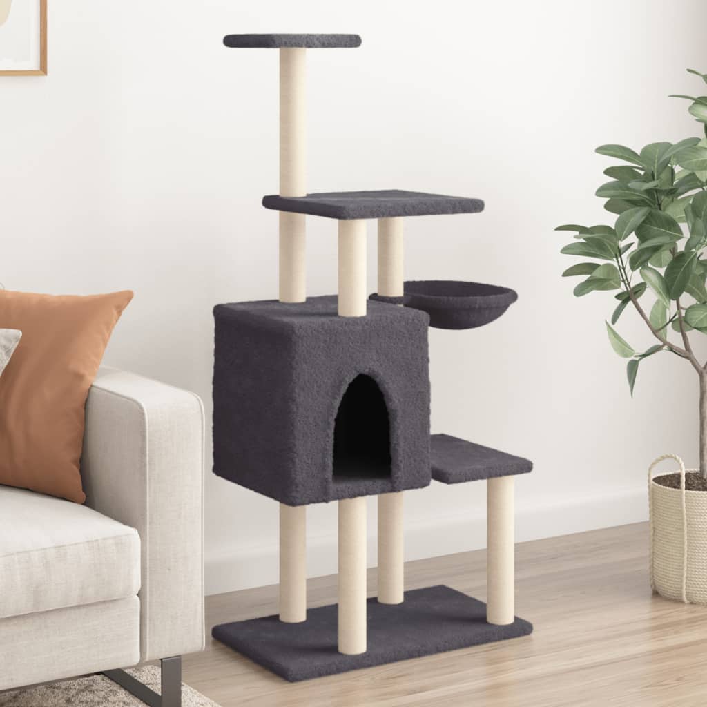 Arbre à chat avec griffoirs en sisal Gris foncé 131 cm