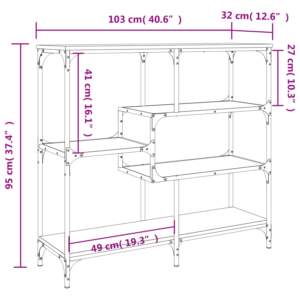 Console table brown oak 103x32x95 cm engineered wood