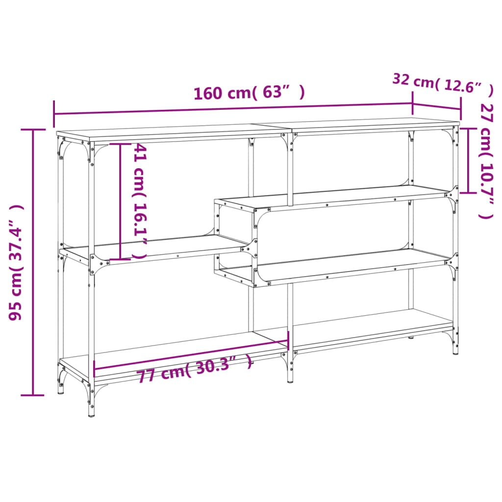 Console table brown oak 160x32x95 cm engineered wood