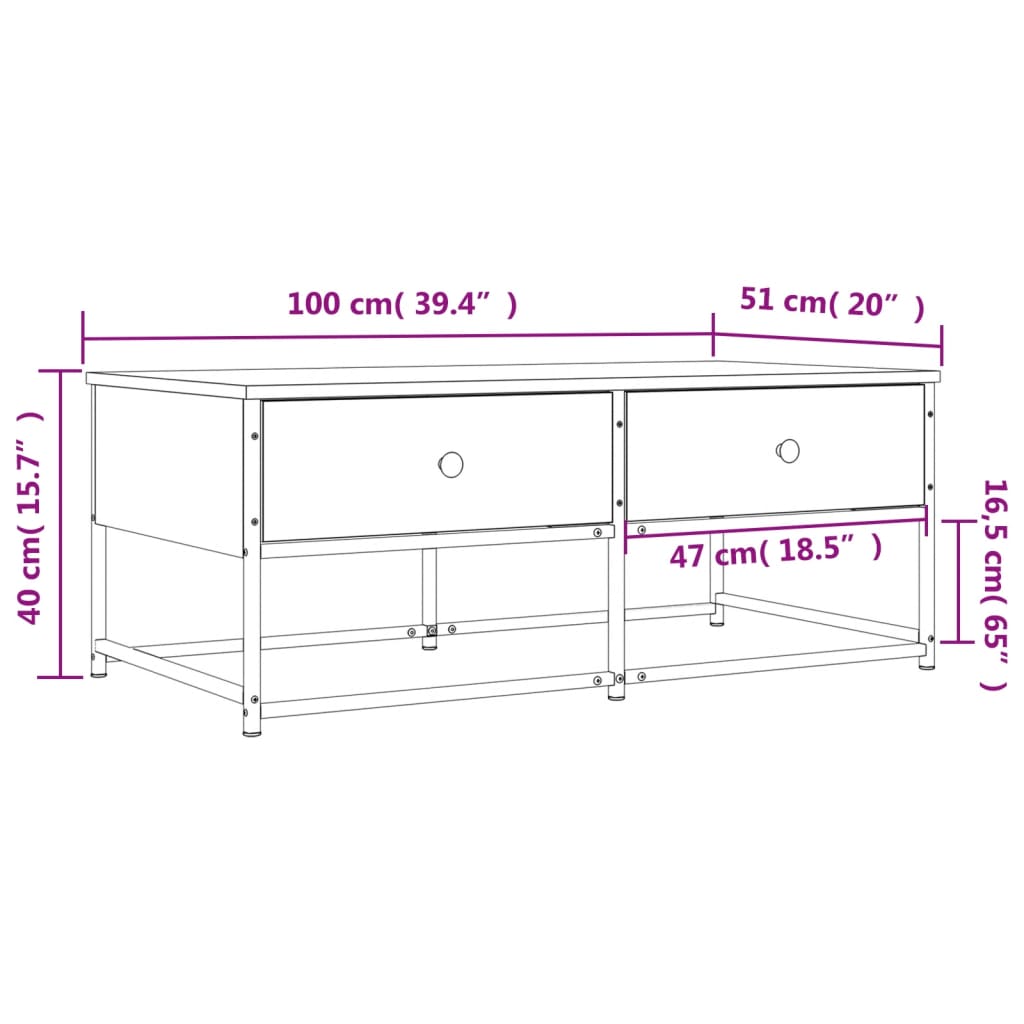 Smoked oak coffee table 100x51x40 cm engineered wood