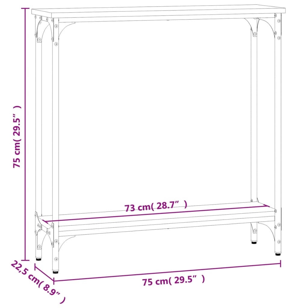 Table console noir 75x22,5x75 cm bois d'ingénierie