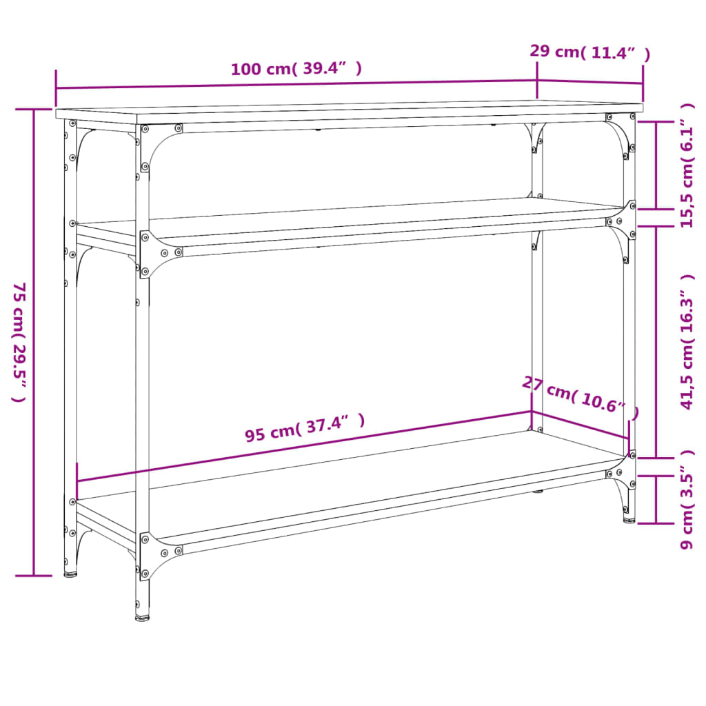 Table console noir 100x29x75 cm bois d'ingénierie