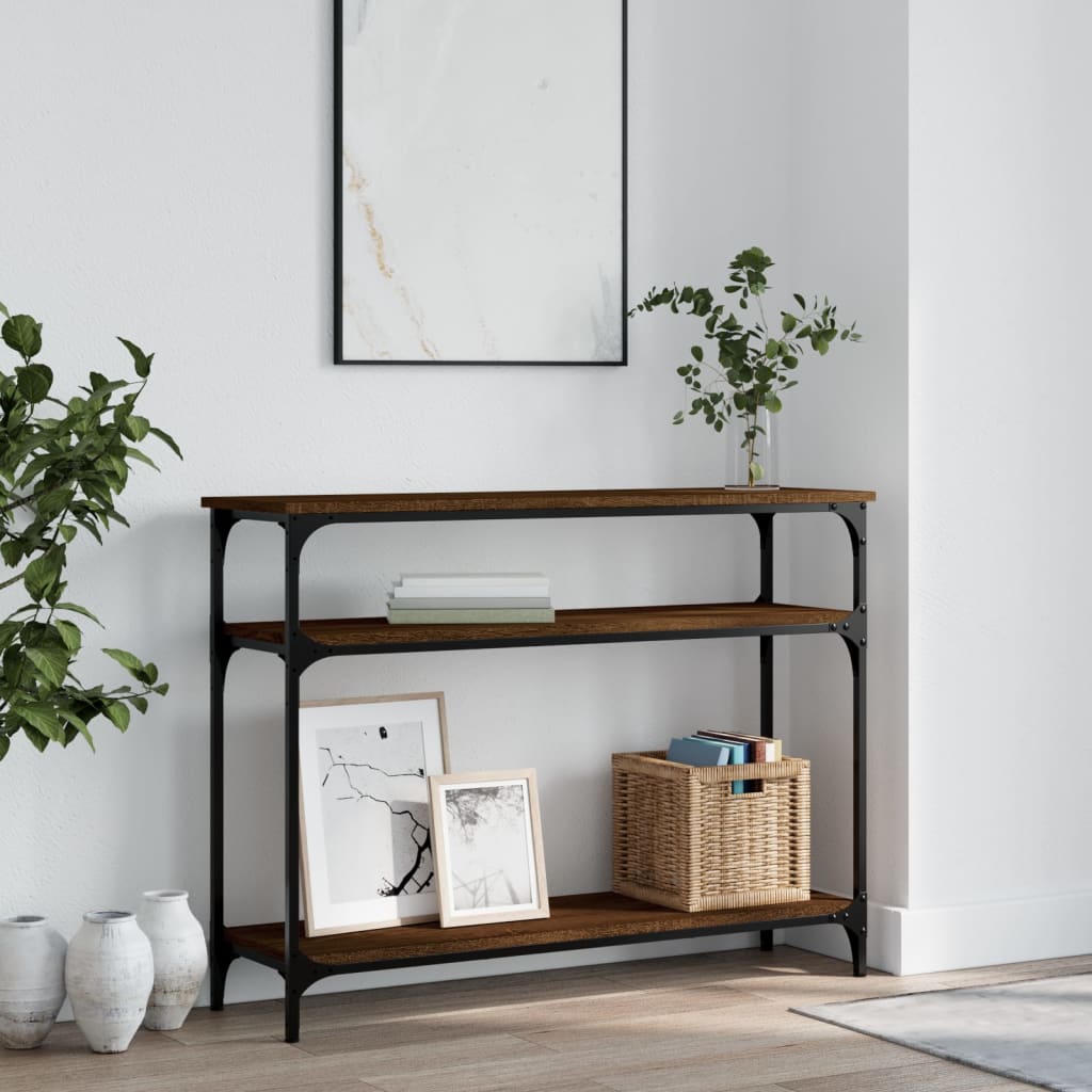 Console table brown oak 100x29x75 cm engineered wood