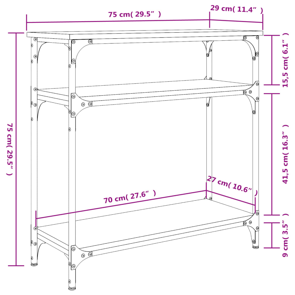 Schwarzer Konsolentisch 75x29x75 cm, Holzwerkstoff