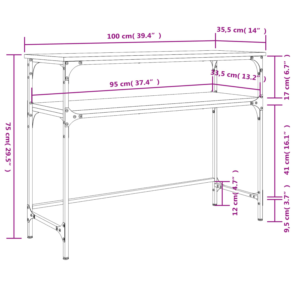 Table console noir 100x35,5x75 cm bois d'ingénierie