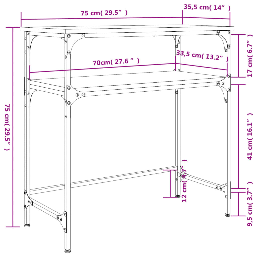 Table console sonoma gris 75x35,5x75 cm bois d'ingénierie