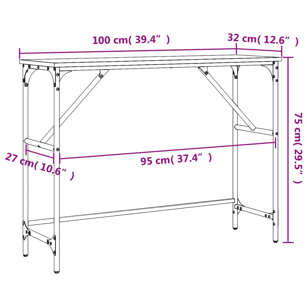 Table console sonoma gris 100x32x75 cm bois d'ingénierie