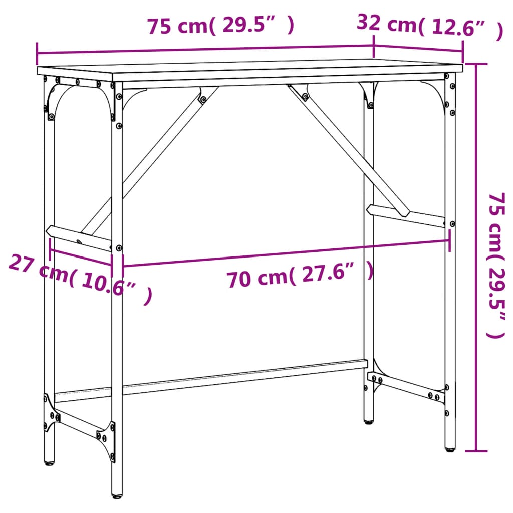 Table console chêne fumé 75x32x75 cm bois d'ingénierie