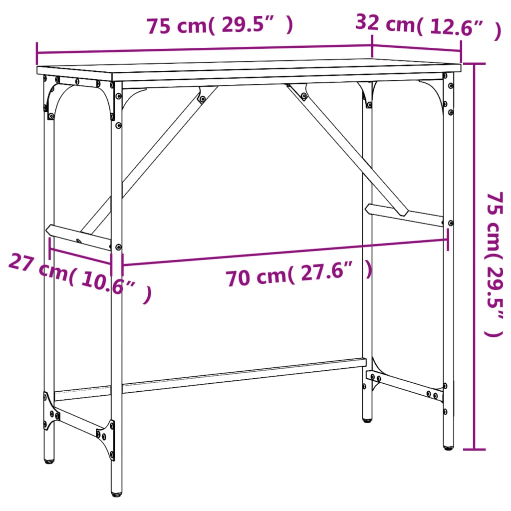 Table console sonoma gris 75x32x75 cm bois d'ingénierie