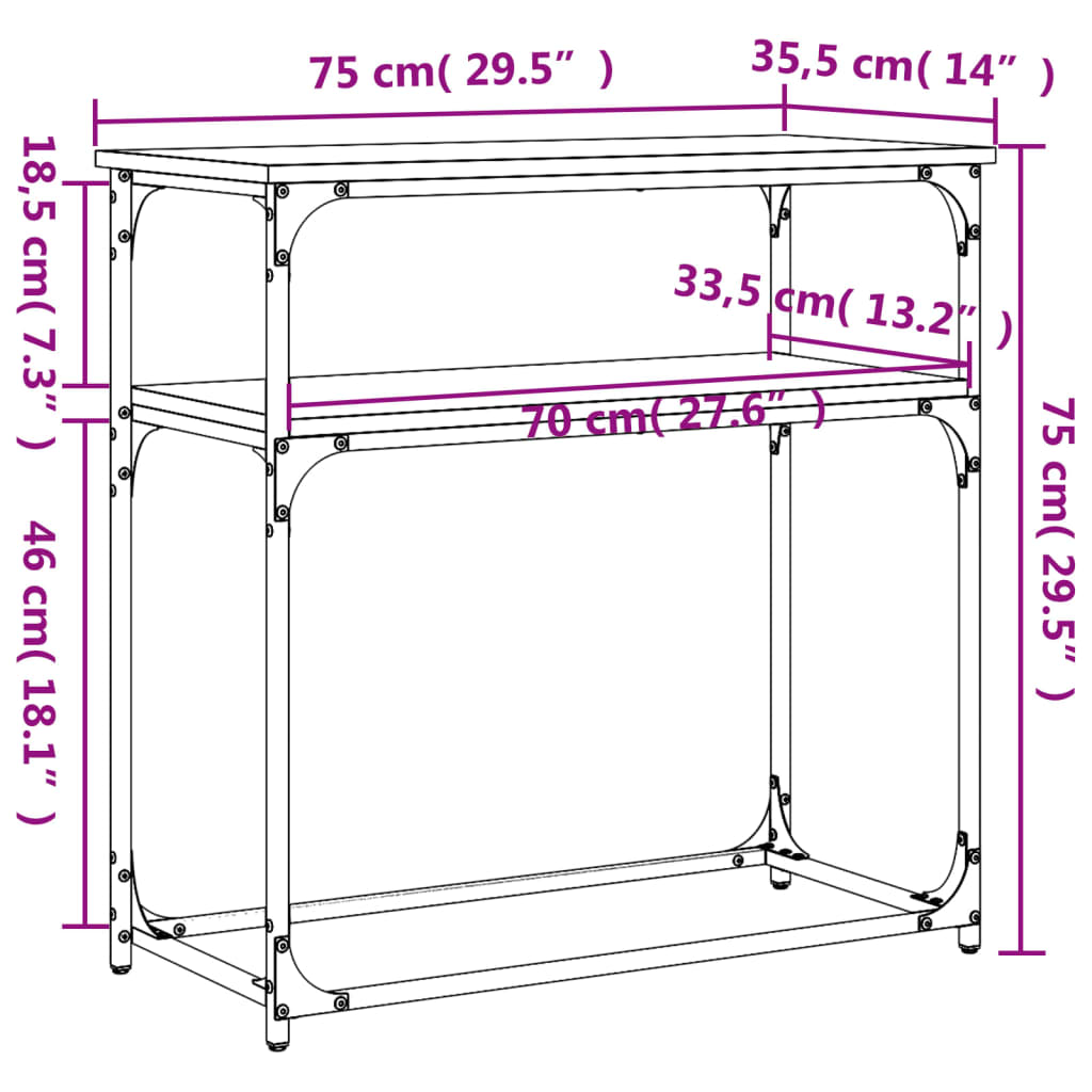 Table console chêne fumé 75x35,5x75 cm bois d'ingénierie