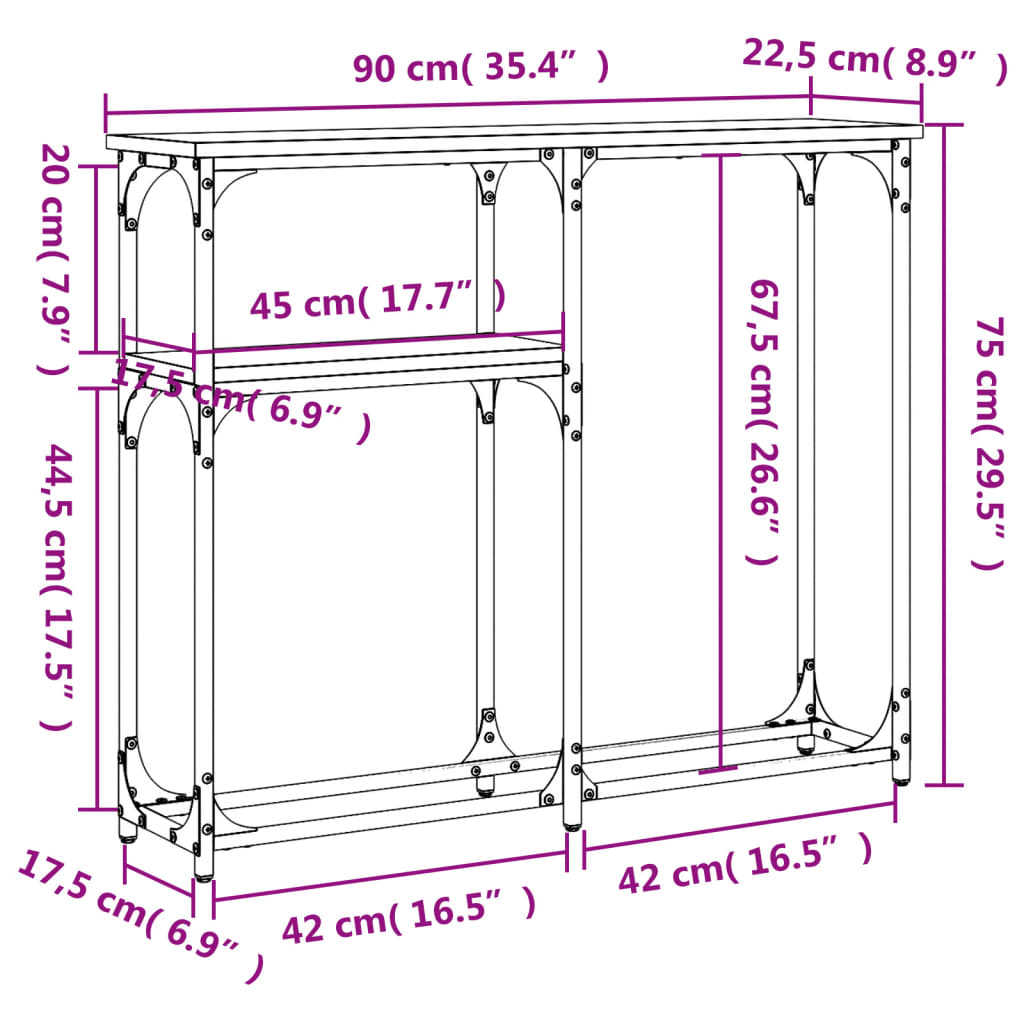 Black console table 90x22.5x75 cm engineered wood