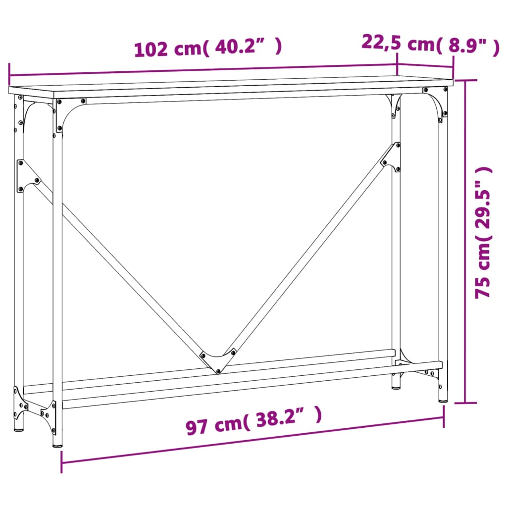 Table console noir 102x22,5x75 cm bois d'ingénierie