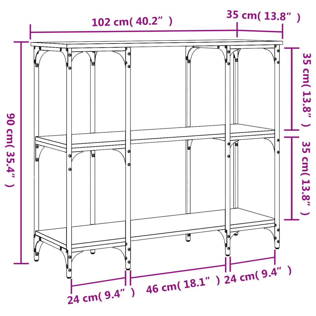 Sonoma Konsolentisch grau 102x35x90 cm Holzwerkstoff