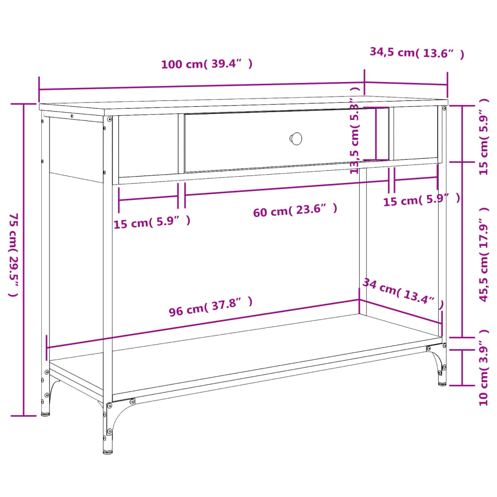 Table console chêne sonoma 100x34,5x75 cm bois d'ingénierie