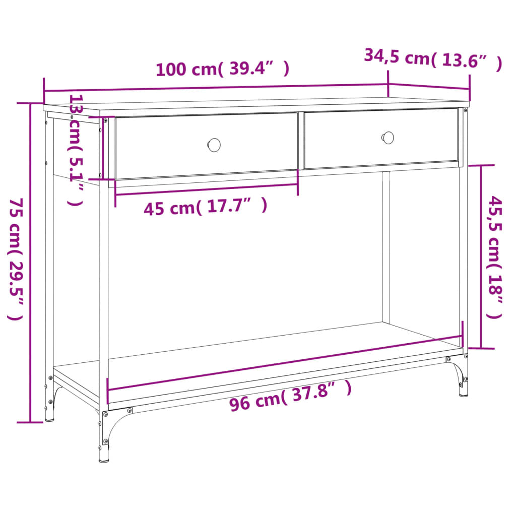 Table console chêne marron 100x34,5x75 cm bois d'ingénierie