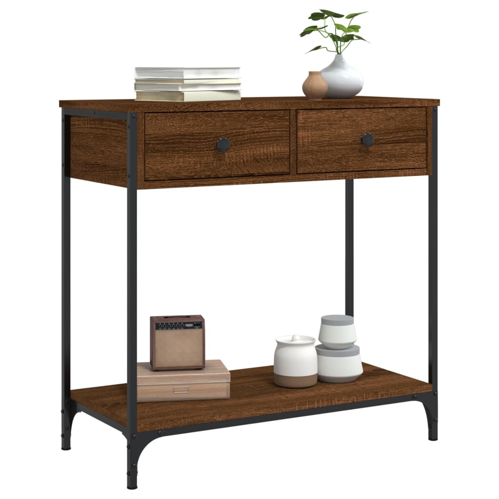 Console table brown oak 75x34.5x75 cm engineered wood