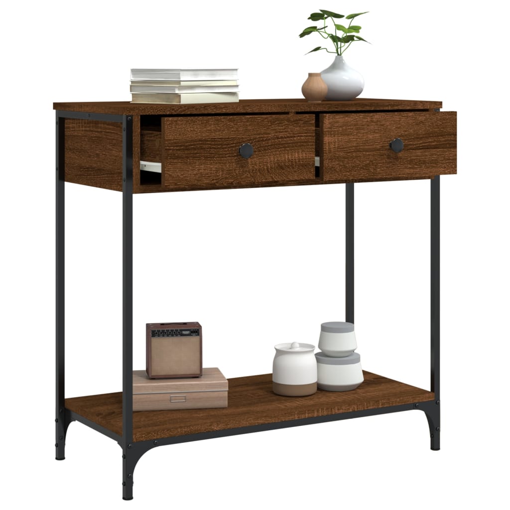 Console table brown oak 75x34.5x75 cm engineered wood