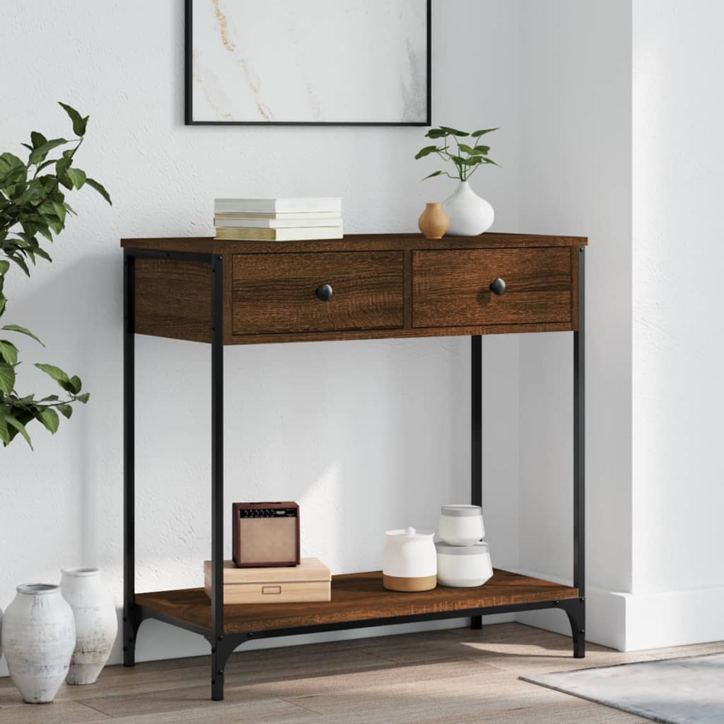 Console table brown oak 75x34.5x75 cm engineered wood