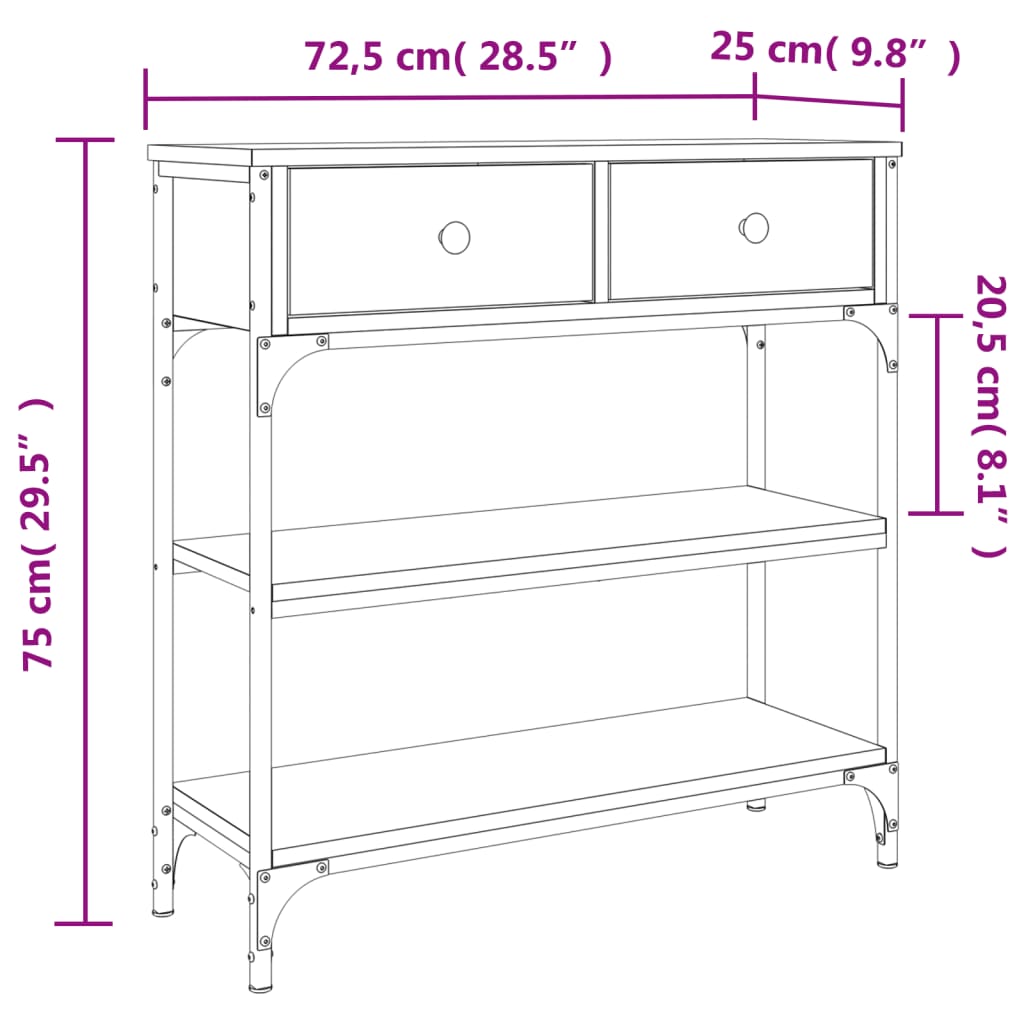 Console table sonoma oak 72.5x25x75 cm engineered wood