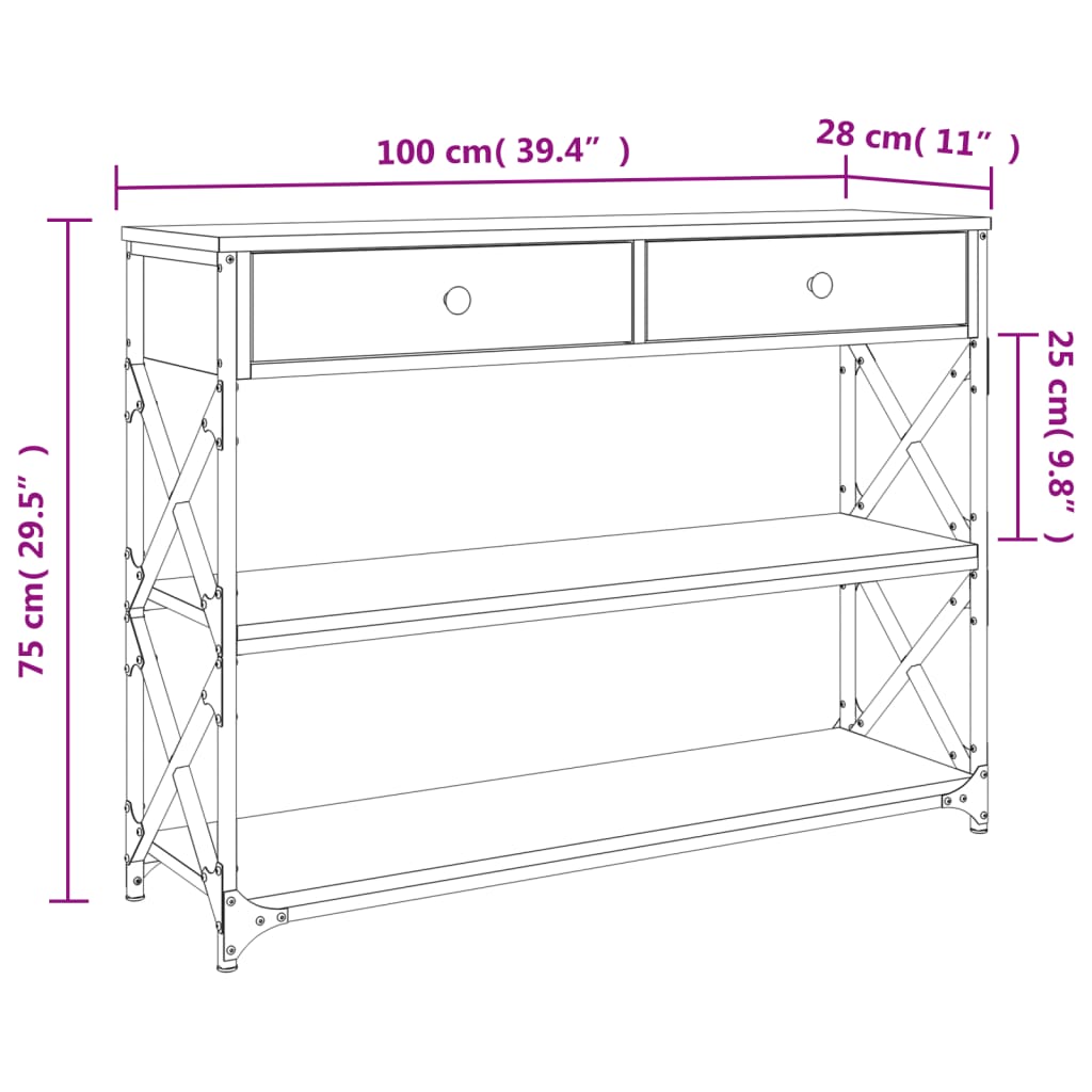 Table console noir 100x28x75 cm bois d'ingénierie