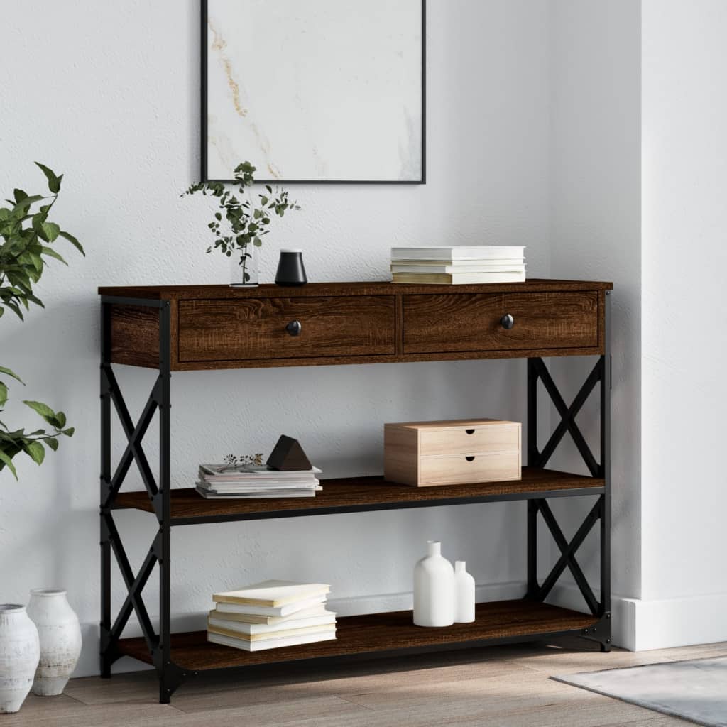 Table console chêne marron 100x28x75 cm bois d'ingénierie