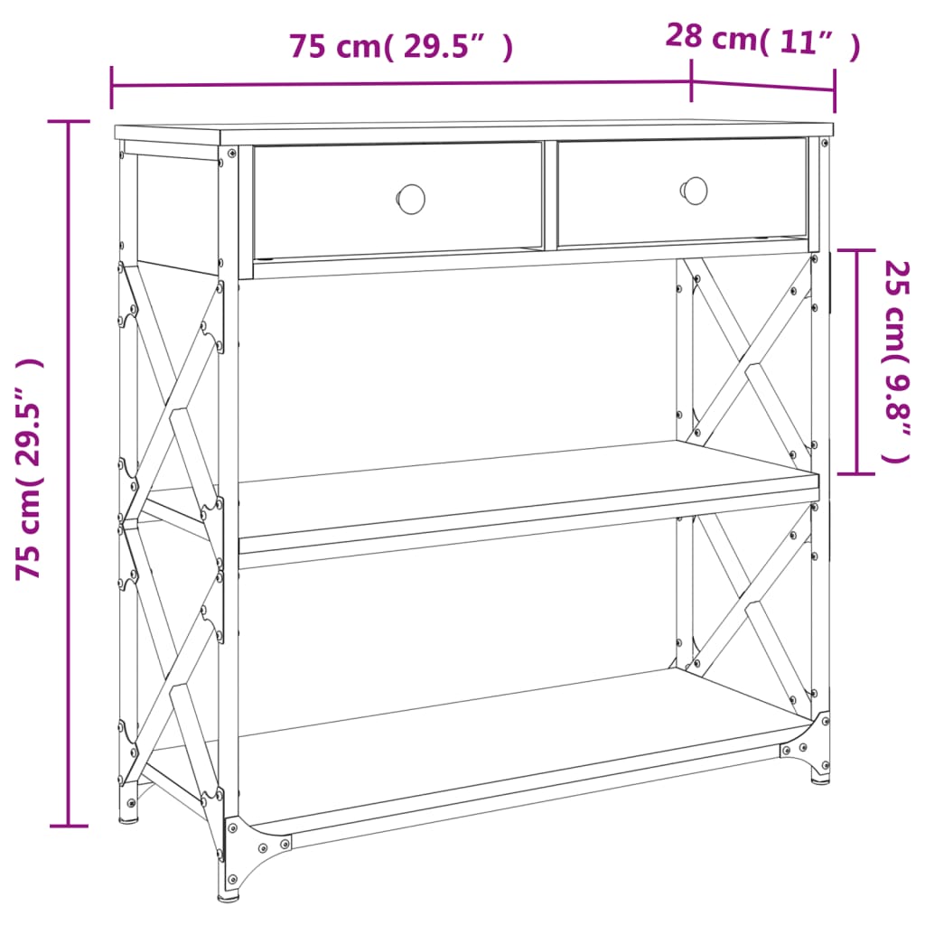 Table console noir 75x28x75 cm bois d'ingénierie