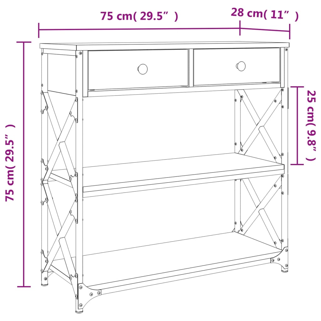 Table console chêne sonoma 75x28x75 cm bois d'ingénierie