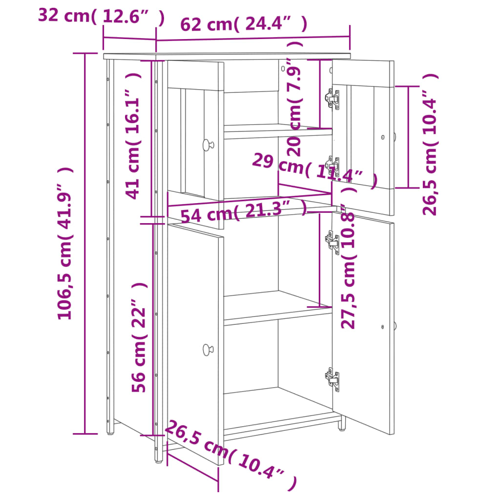 Buffet haut chêne sonoma 62x32x106,5 cm bois d'ingénierie