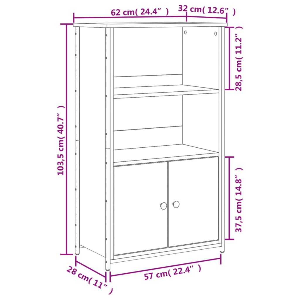 Schwarzes hohes Sideboard 62x32x103,5 cm aus Holzwerkstoff